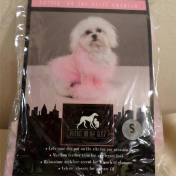Fancy Pink dog jacket feathers rhinestones SMALL - Picture 2 of 4